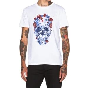 Alexander McQueen Floral Skull Print Cotton Graphic T-Shirt White XL